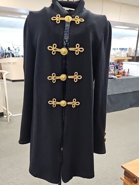 St. John Black Pant Suit with Heavy Gold Frogging Size 6